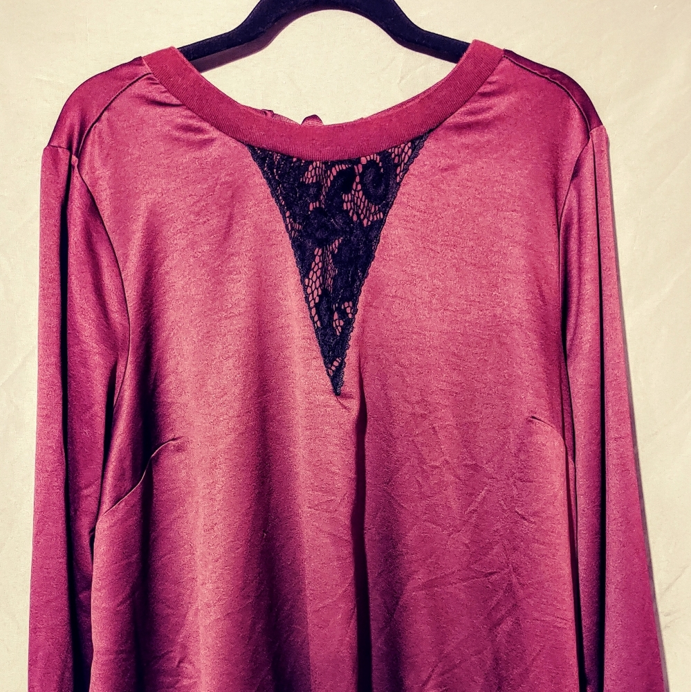 Maroon satin with velvet lace detail in front
